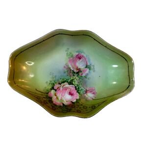 Royal Rudolstadt RS Germany Trinket Dish Set Small Green Pink Yellow Good Roses